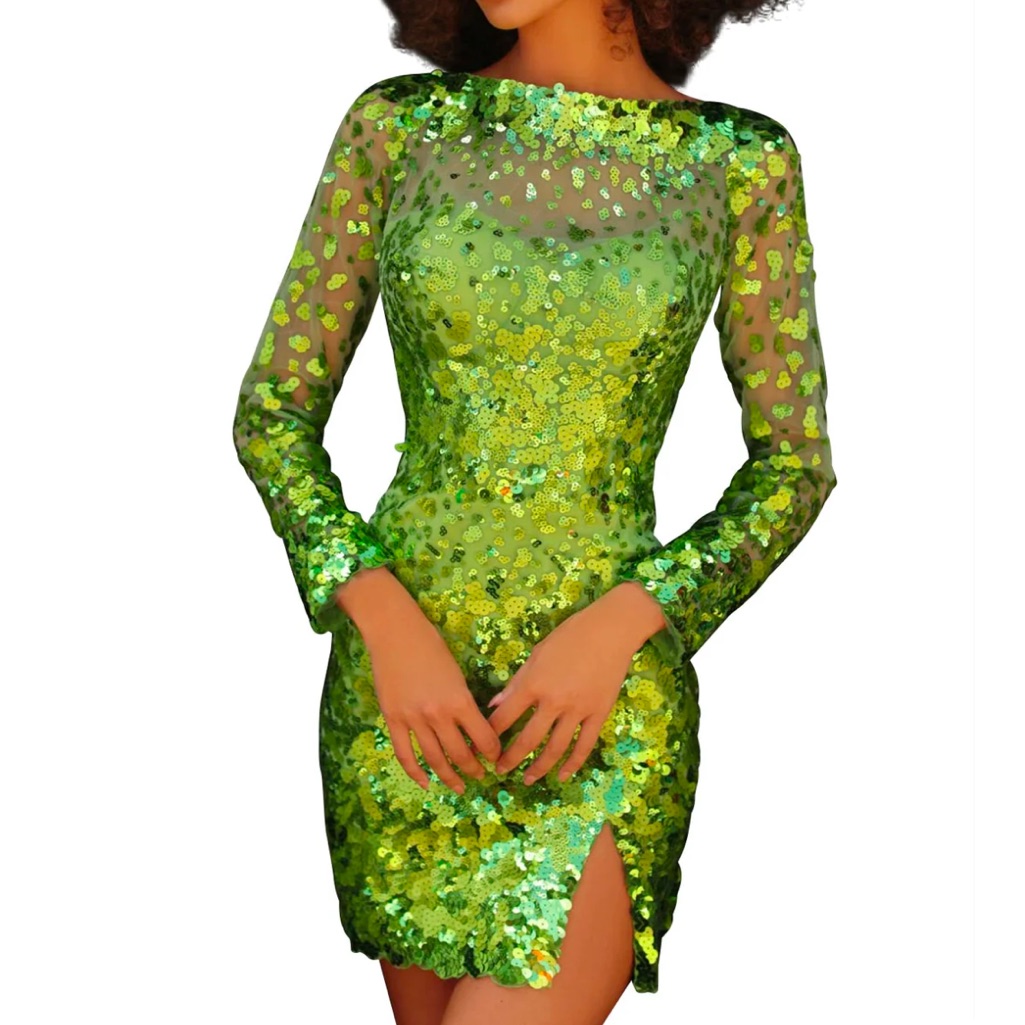 Tarik Ediz Green Sequin Mini Dress!